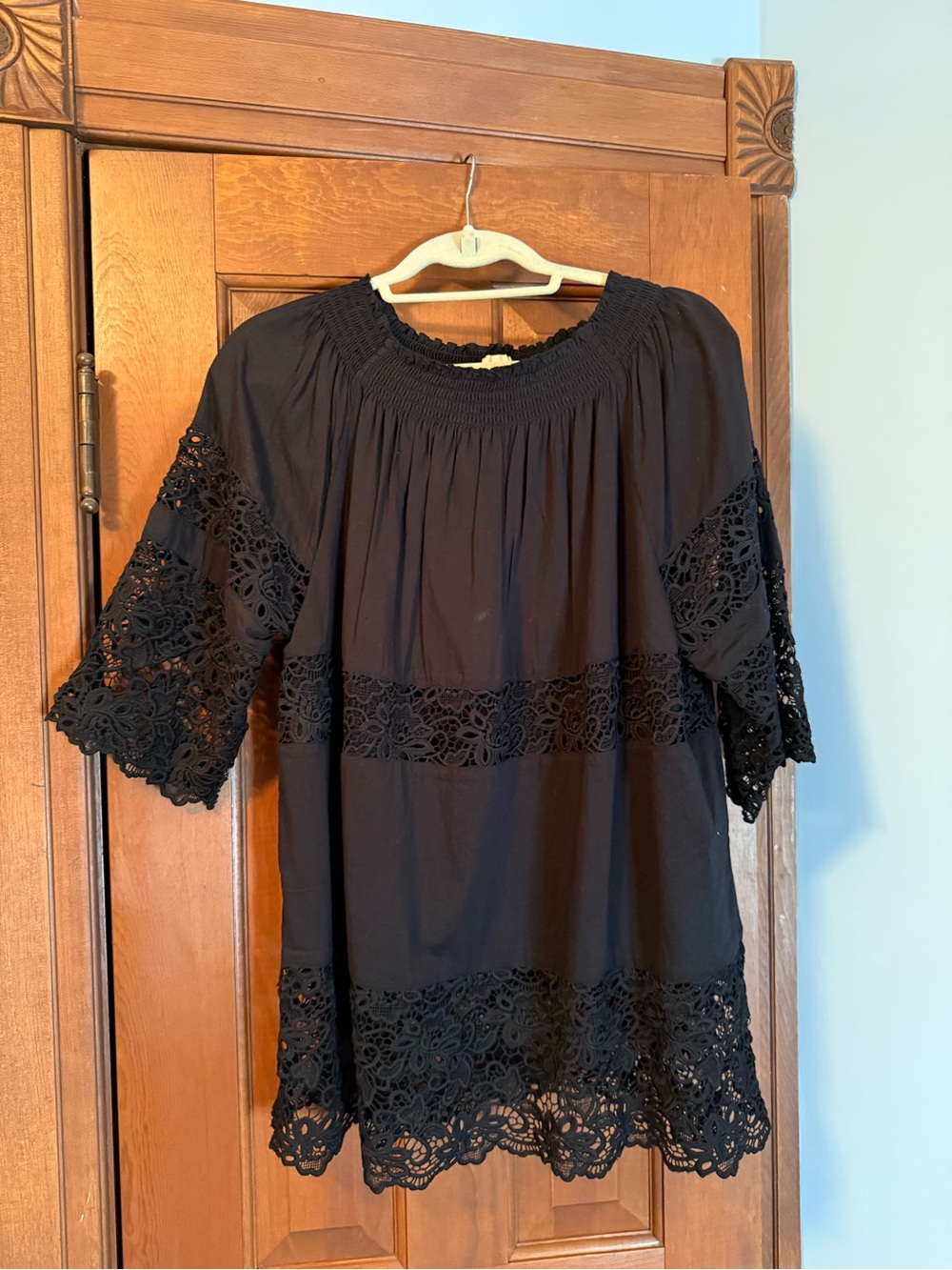 Chico's Black Lace-Trim Boho Peasant Tunic